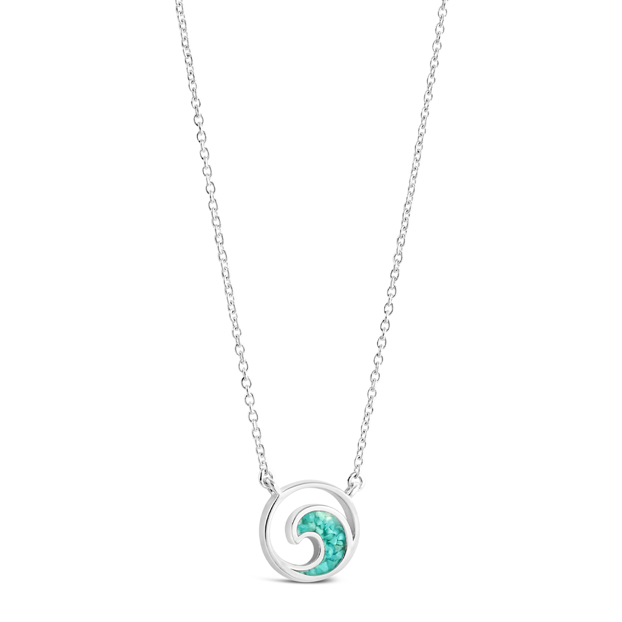 Sterling silver cable chain necklace with wave shaped pendant and one sand or earth element. The perfect Valentine's gift.