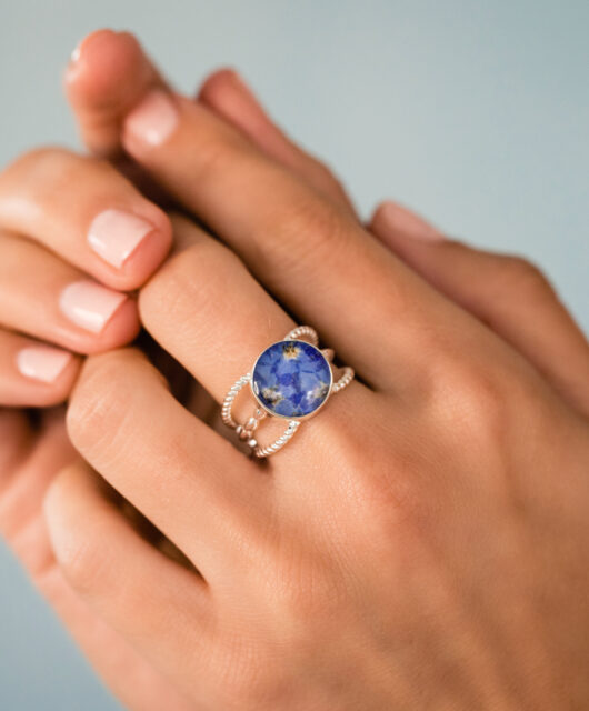 Boho Ring with Forget-Me-Not flower petals