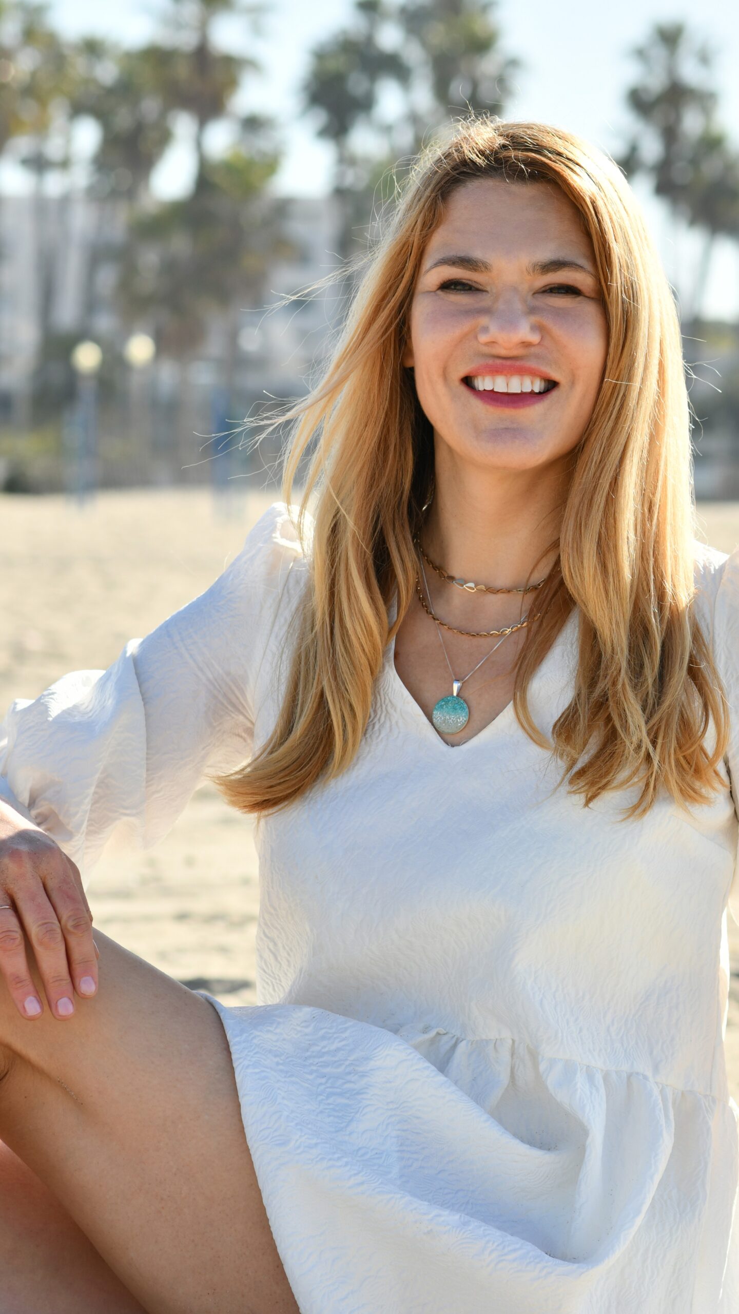 Influencer in the Marina Necklace - Ocean Gradient for Dune Jewelry's Mother's Day campaign. 