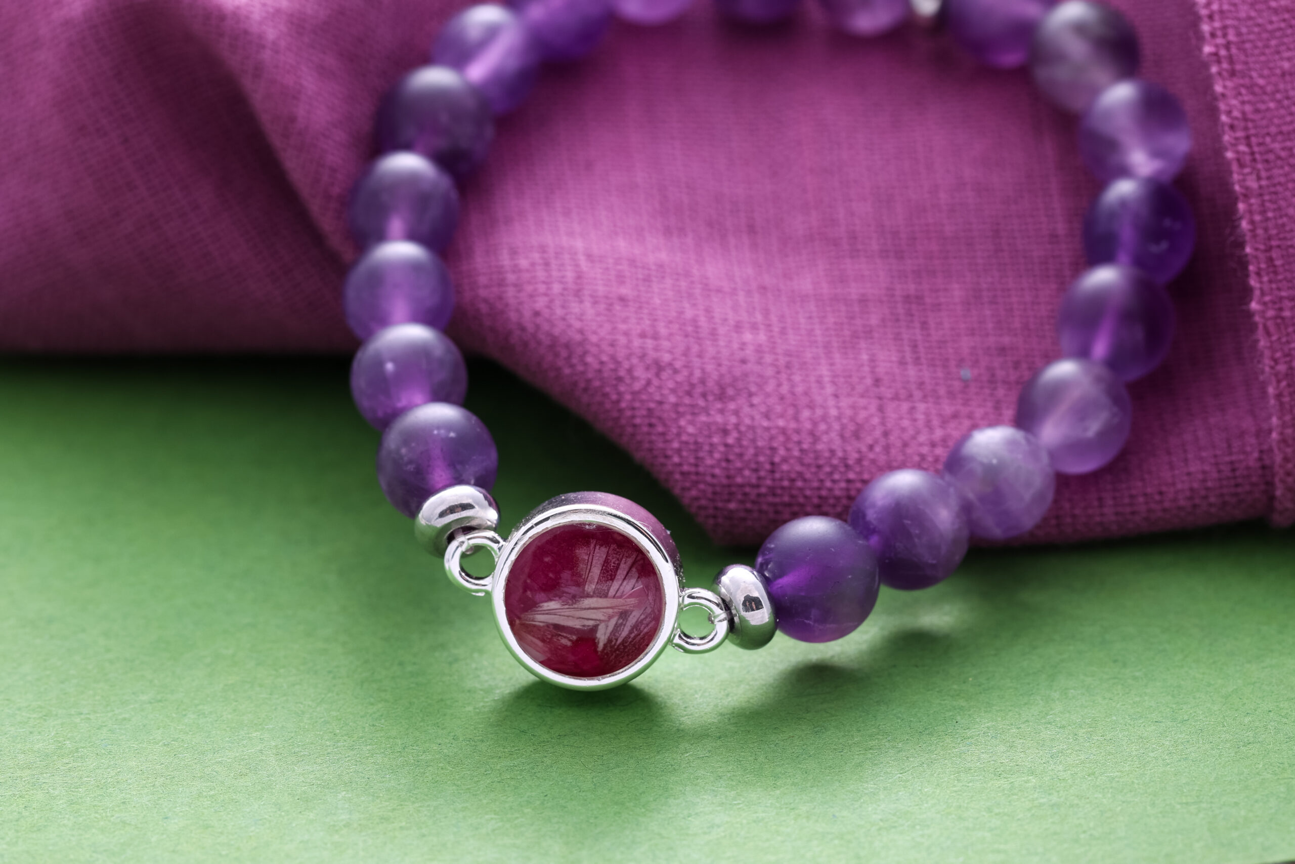 Dune Jewelry's Round Beaded Bracelet in Frosted Amethyst, the perfect summer bracelet.