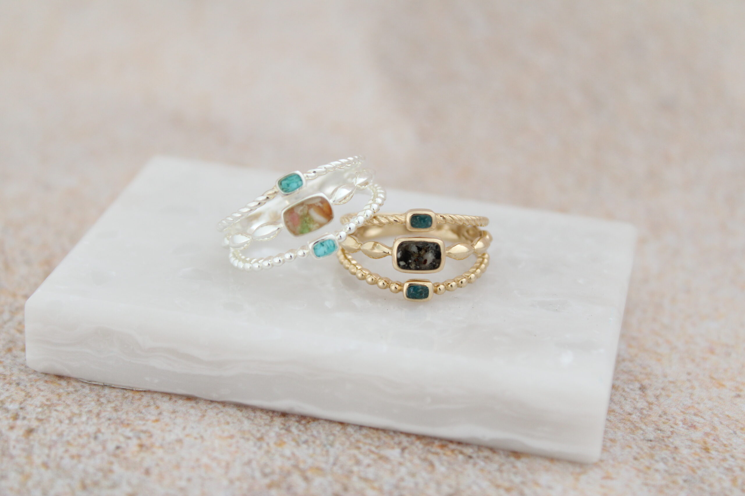 Boho stack ring in gold and silver