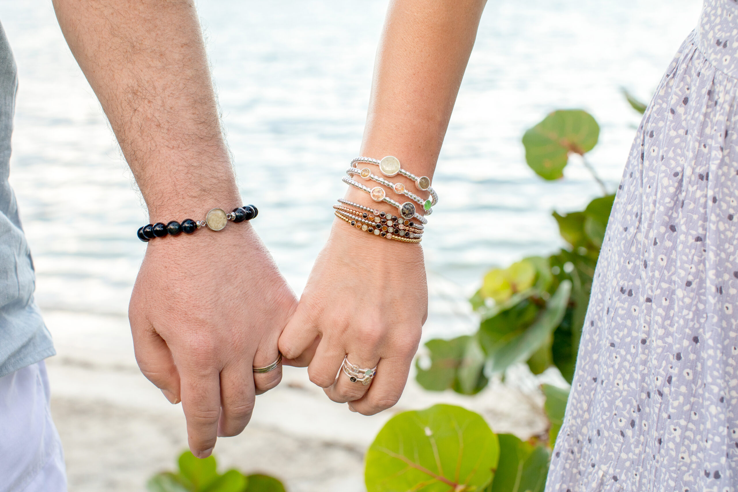 Dune Jewelry's Men's beaded bracelet in Blue Tiger Eye, the perfect crystal beaded jewelry for the summer.