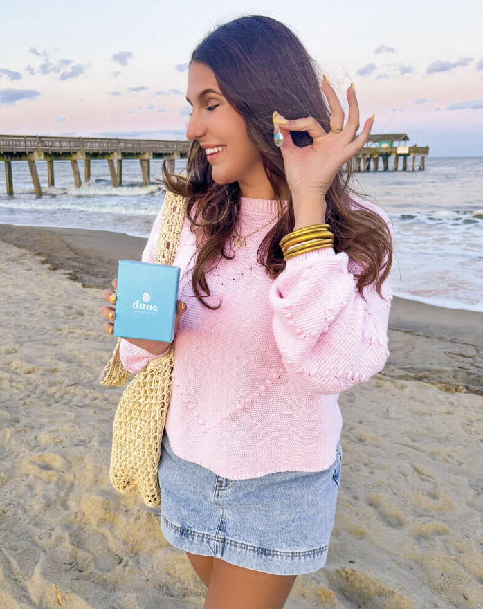 Influencer post with her Neptune Earrings - Ocean Gradient by Dune Jewelry for the Mother's Day Campaign.