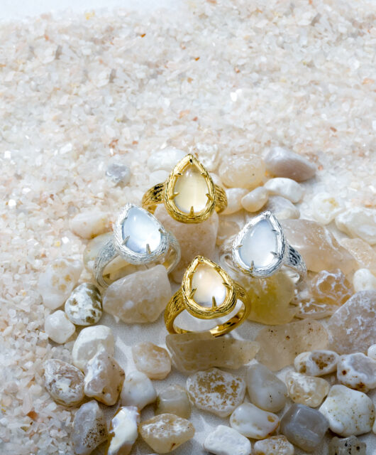 Dune Jewelry's Moonstone Teardrop Rings.