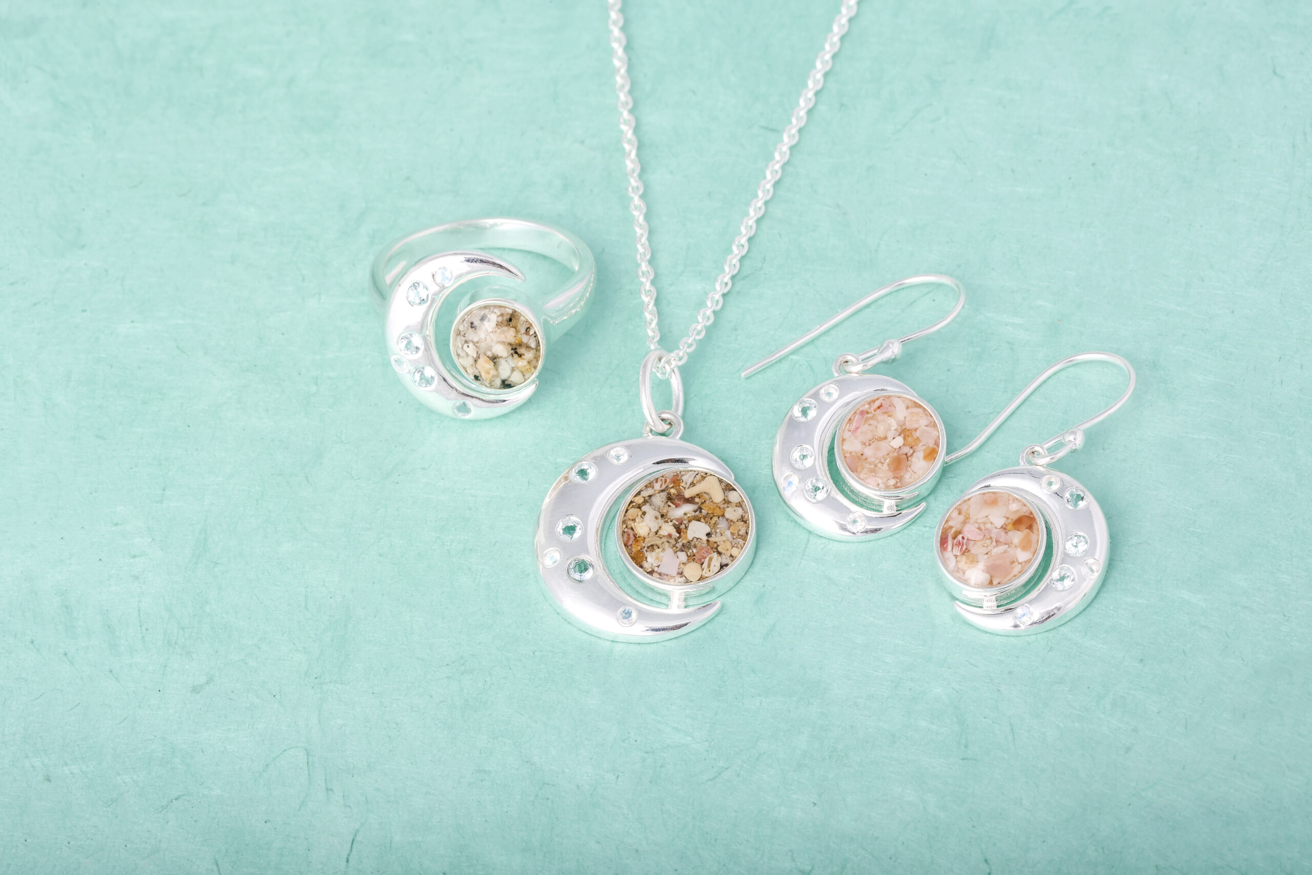 Personalized design with delicate aquamarine gemstone detailing, aquamarine jewelry by Captain Kate and Dune Jewelry.