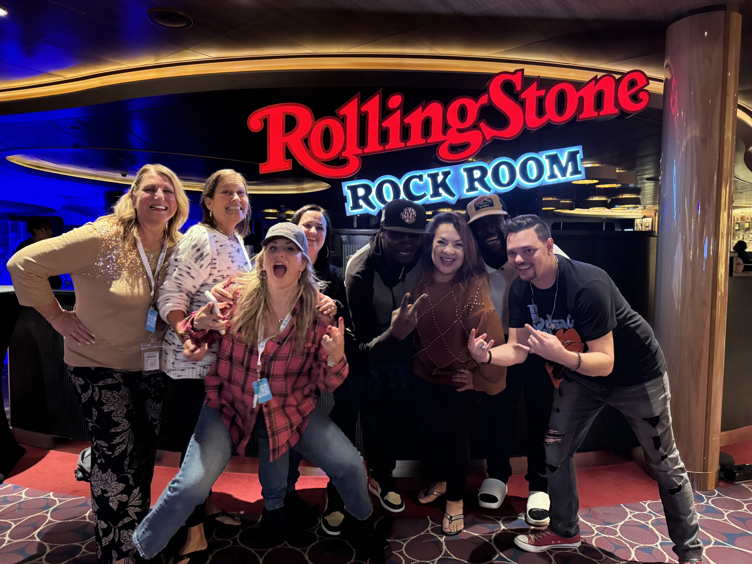 Holly Daniels Christensen and Dune Travel attendees at the cruise music venues. Friendships made on the Dune Travels cruise group trip.