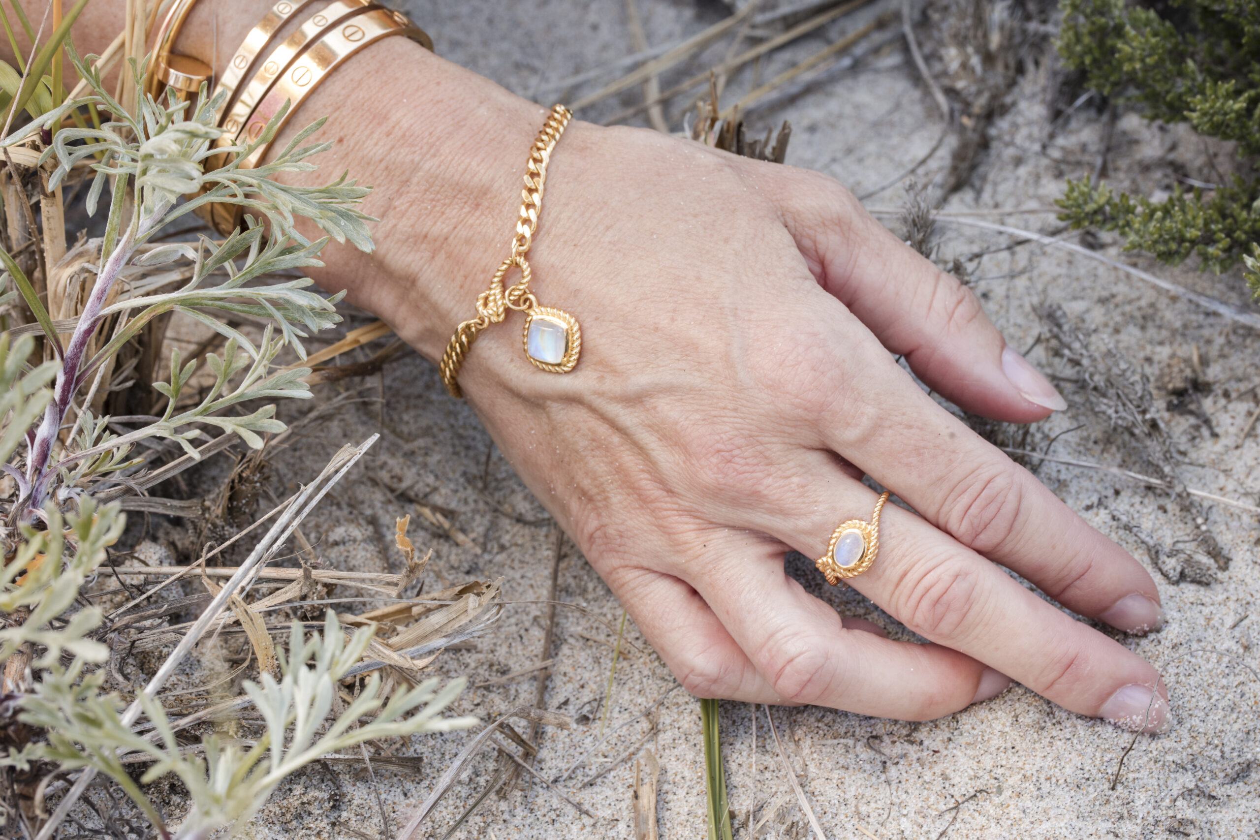 Moonstone bracelet, moonstone necklace, moonstone earrings, moonstone ring by Dune Jewelry, jewelry for women