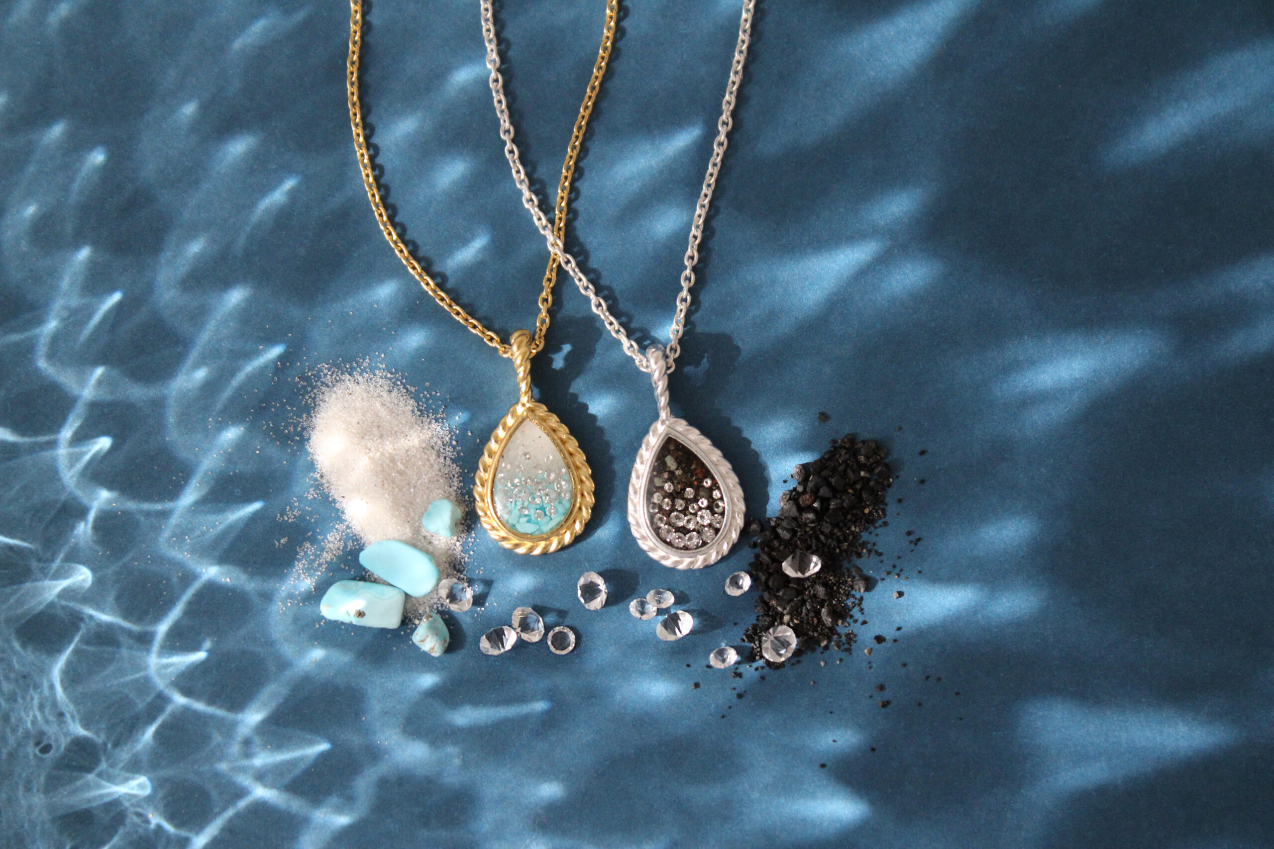 Modern Mermaid Necklaces Sterling Silver & Gold Vermeil featuring the Diamond Gradient. Captain Kate jewelry.