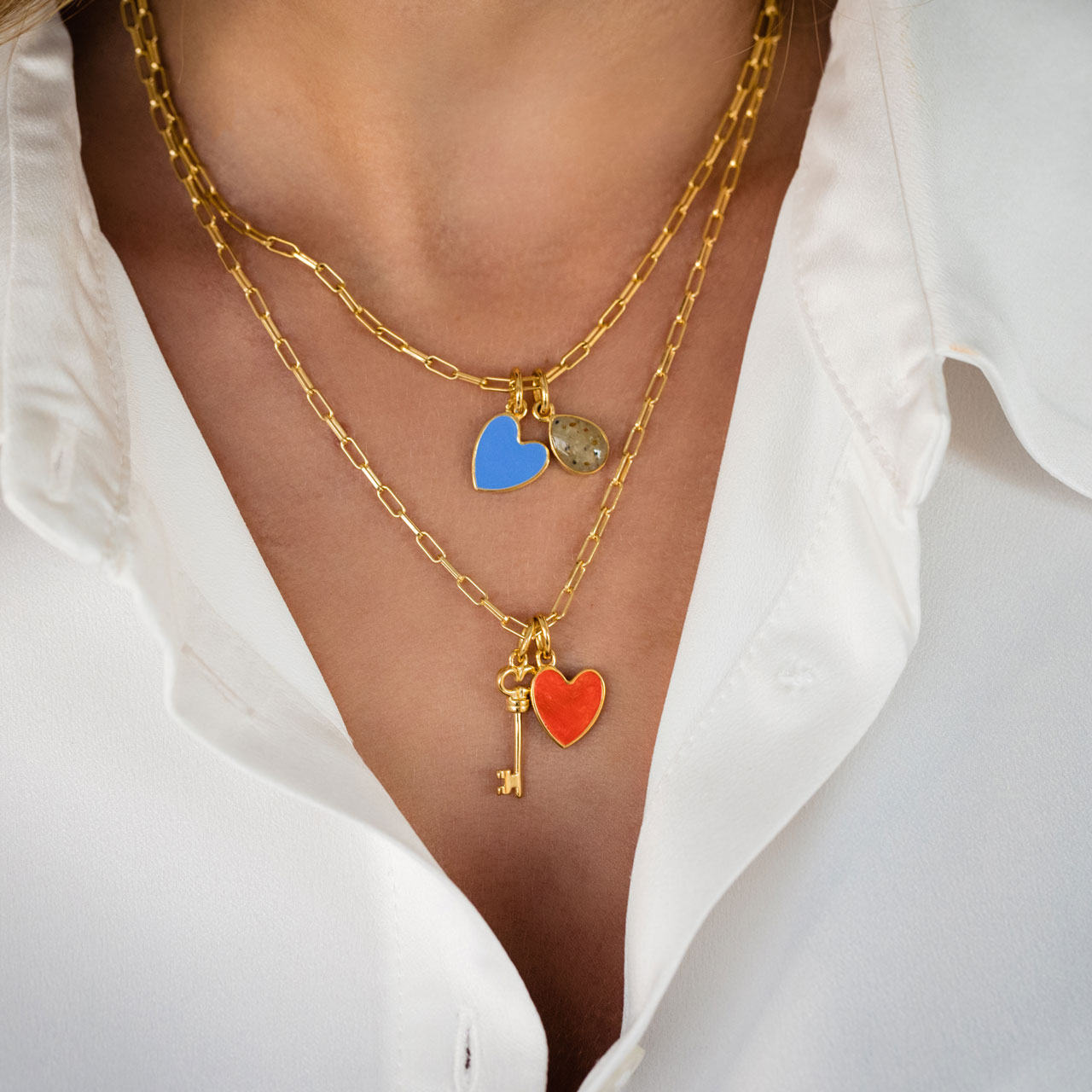Travel Treasures™ Customizable Blue Heart Necklace Set - 14k Gold Vermeil