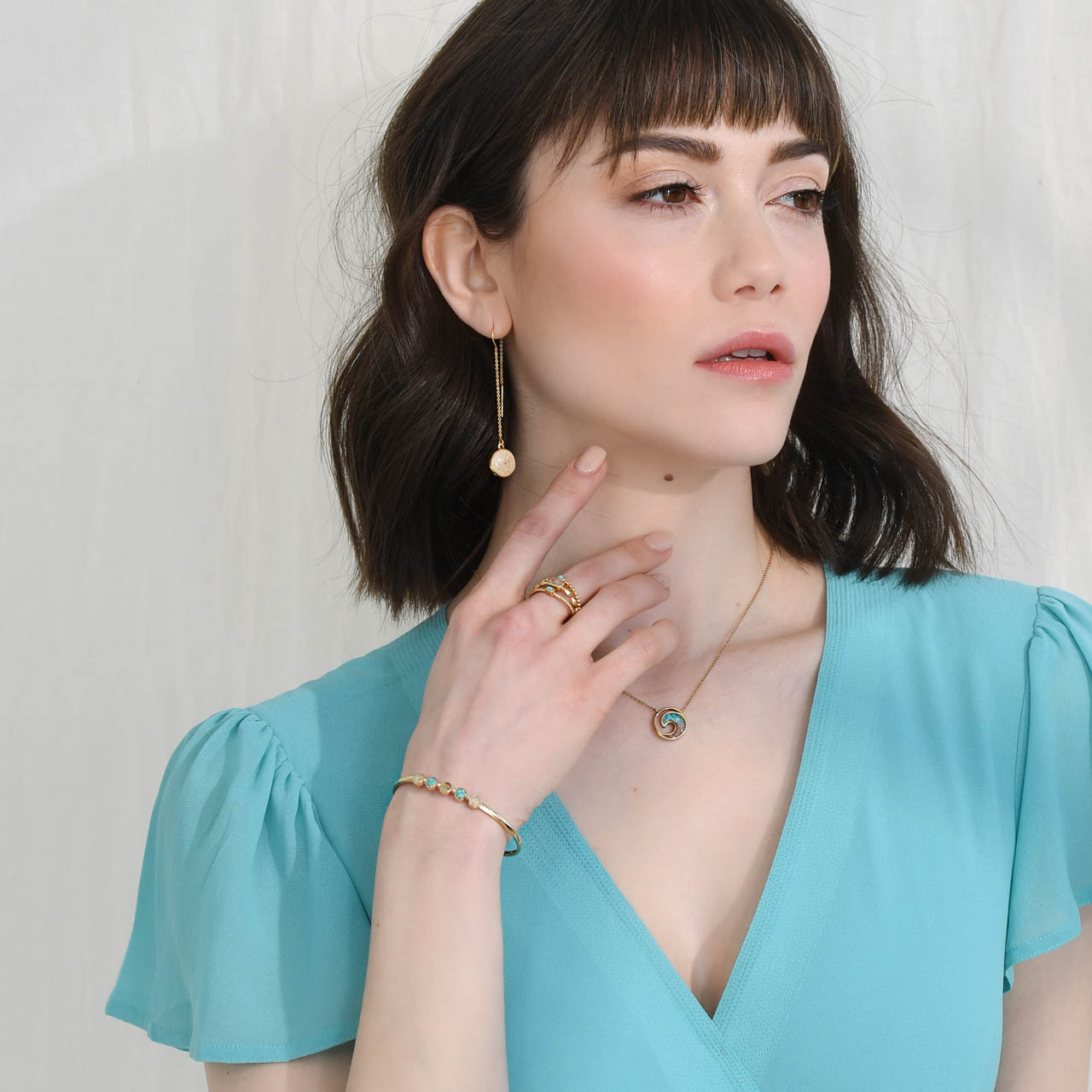 J. Mills Necklace - Single Turquoise Rectangle on 14k GF Chain main image 0