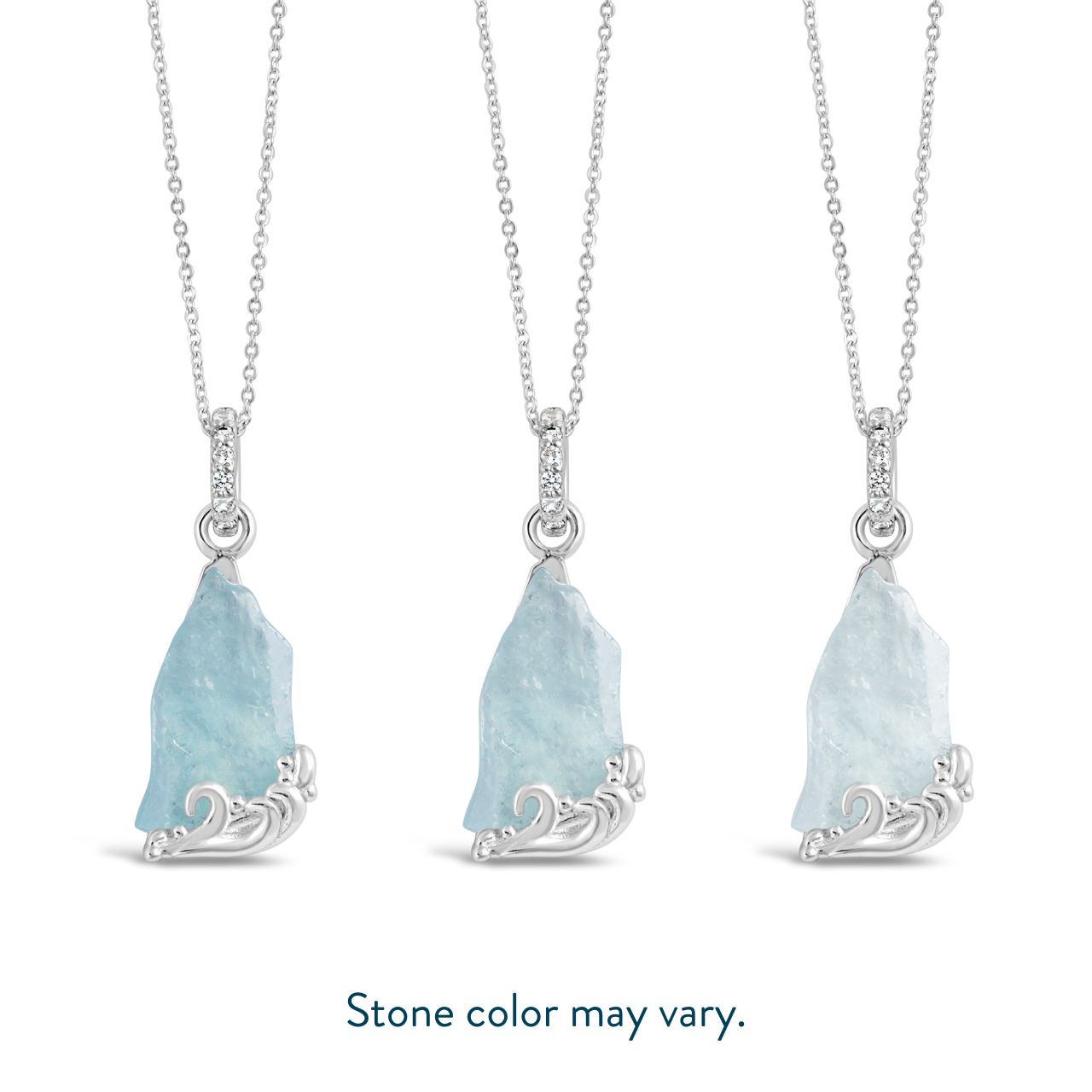 Sterling silver necklace with raw Aquamarine stone for ocean-lovers. Wave pendant, white topaz, and icy blue aquamarine on an adjustable cable chain, glacier jewelry alaska, Dune Jewelry glacier necklace.