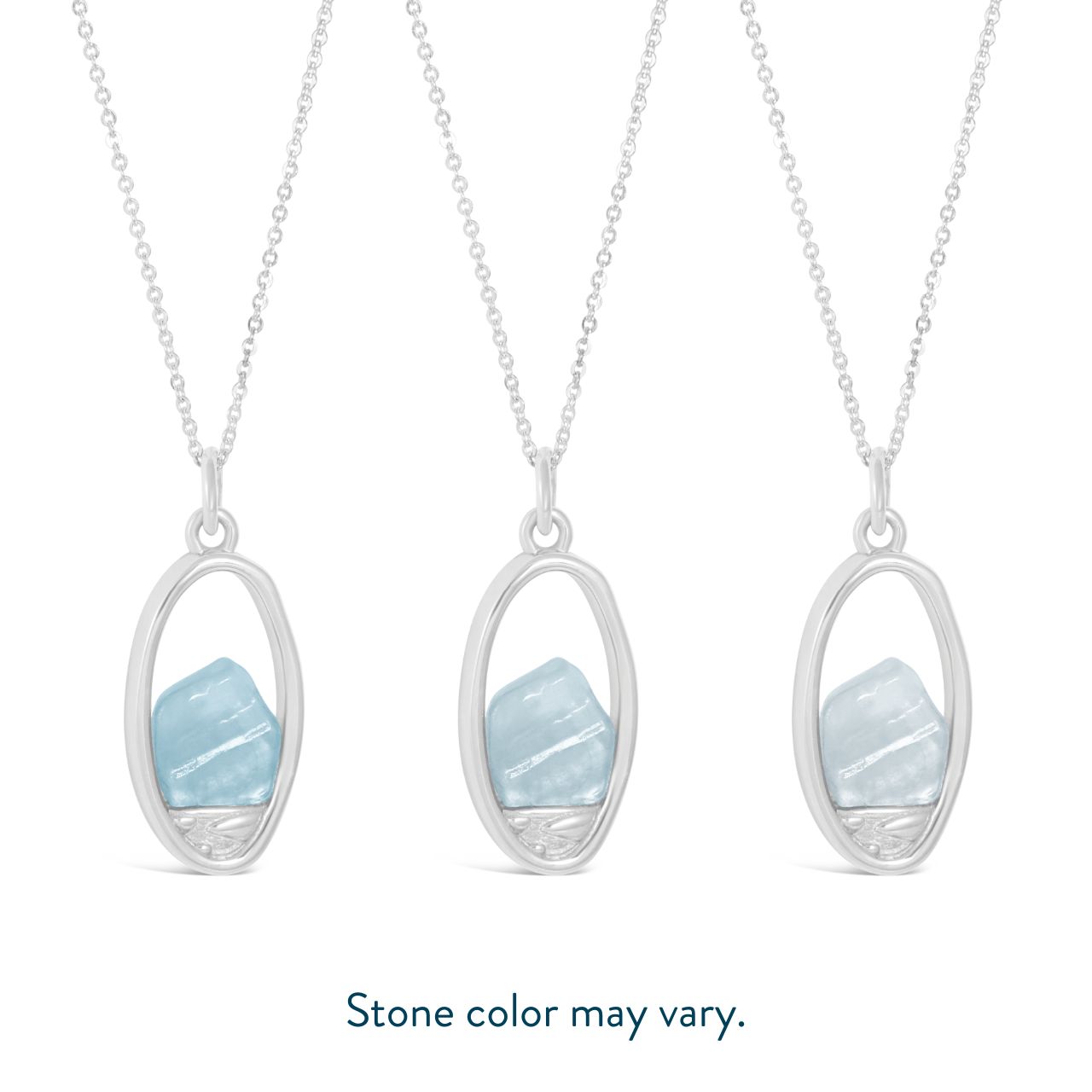 Sterling silver necklace with raw Aquamarine stone for ocean-lovers. Oval forest view pendant and icy blue aquamarine on an adjustable cable chain, glacier pendant alaska.