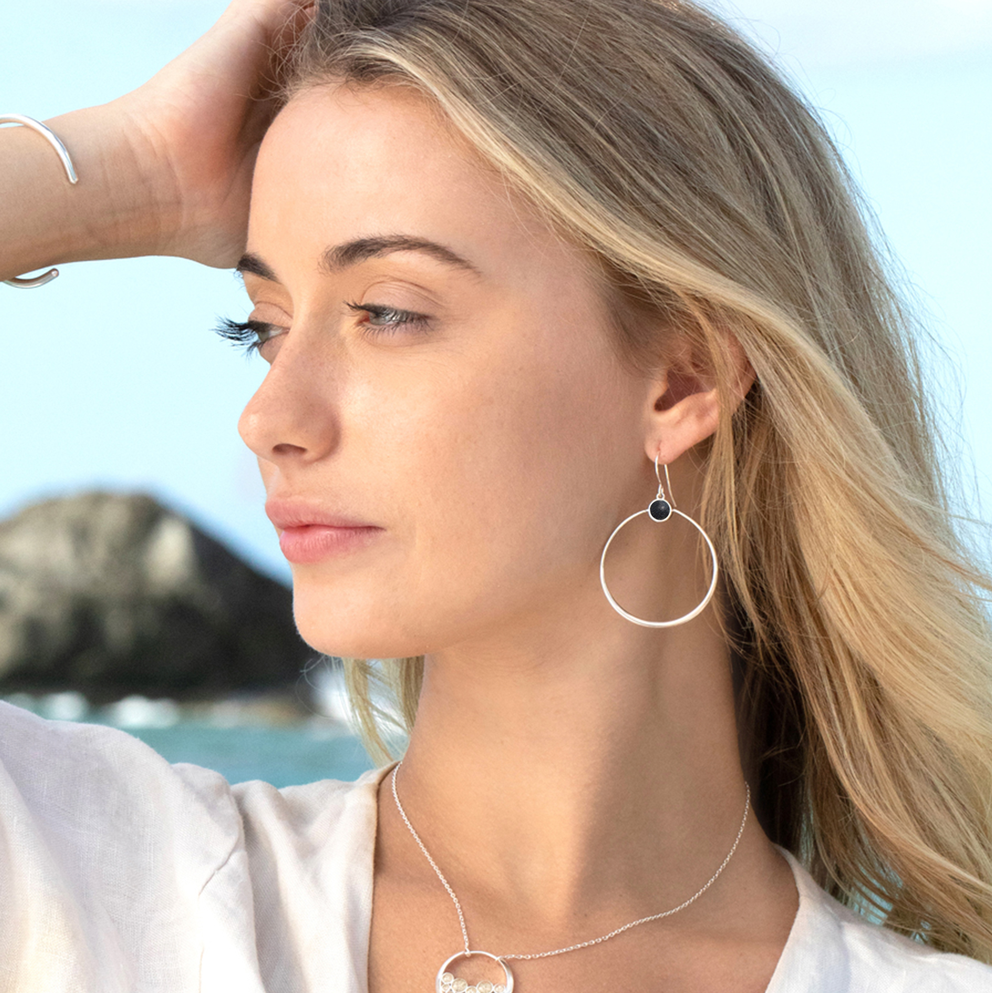 Meteorite Daisy Hoop Earrings - 14k Gold Vermeil