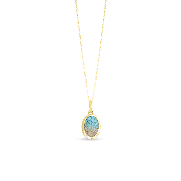 Oval Pendant with White Topaz - Turquoise Gradient