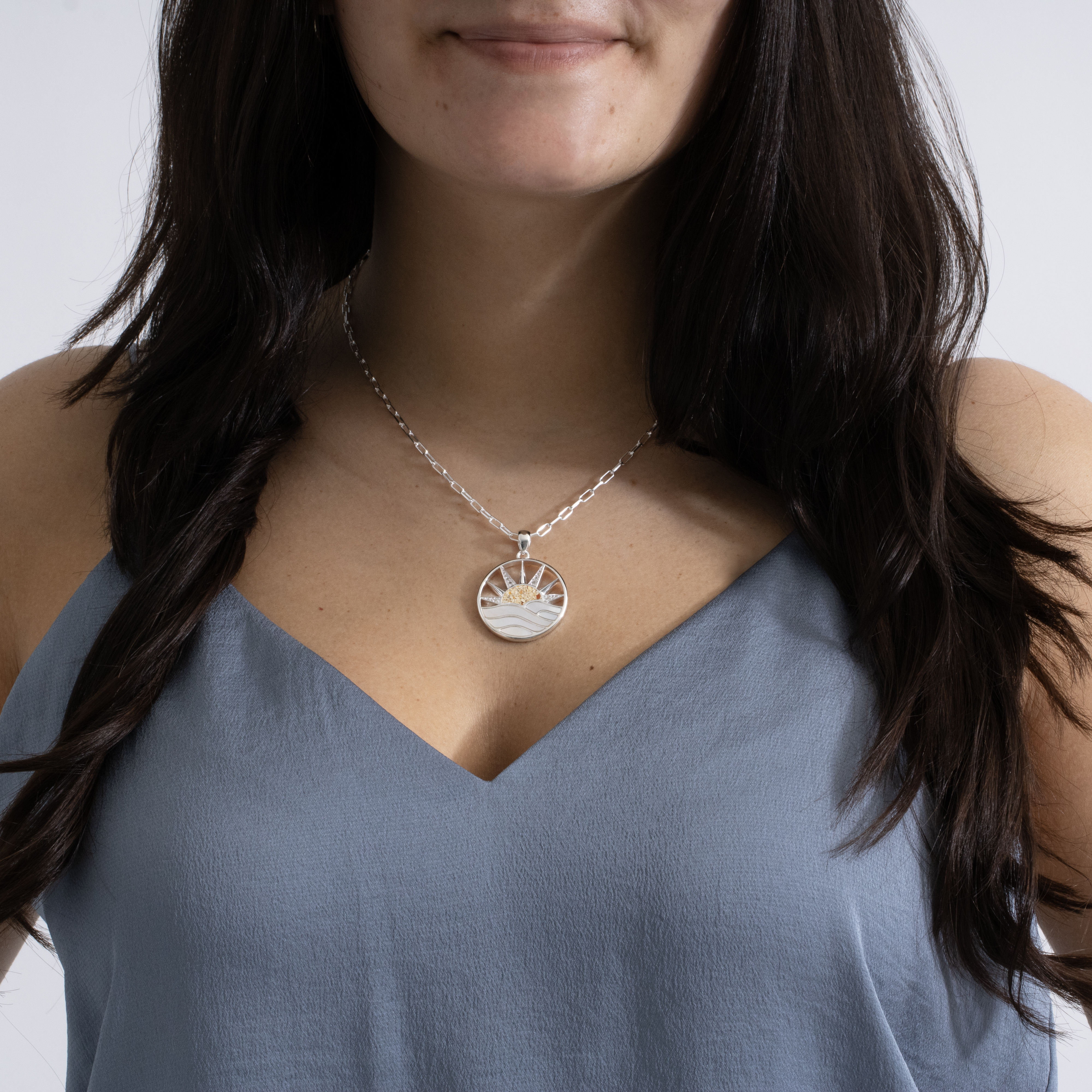 Seaside Sunrise Necklace - Mother of Pearl & White Topaz