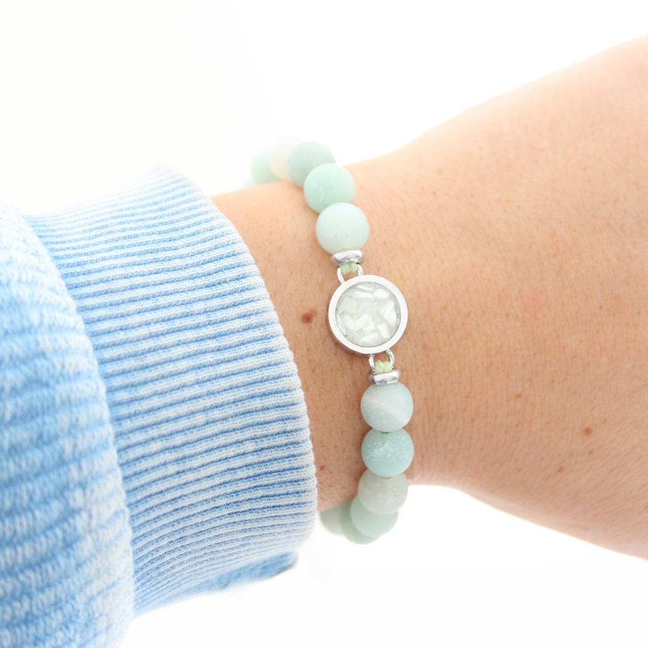 Genuine Amazonite gemstone adjustable beaded bracelet for disaster relief, Hurricane Helene & Hurricane Milton relief support.