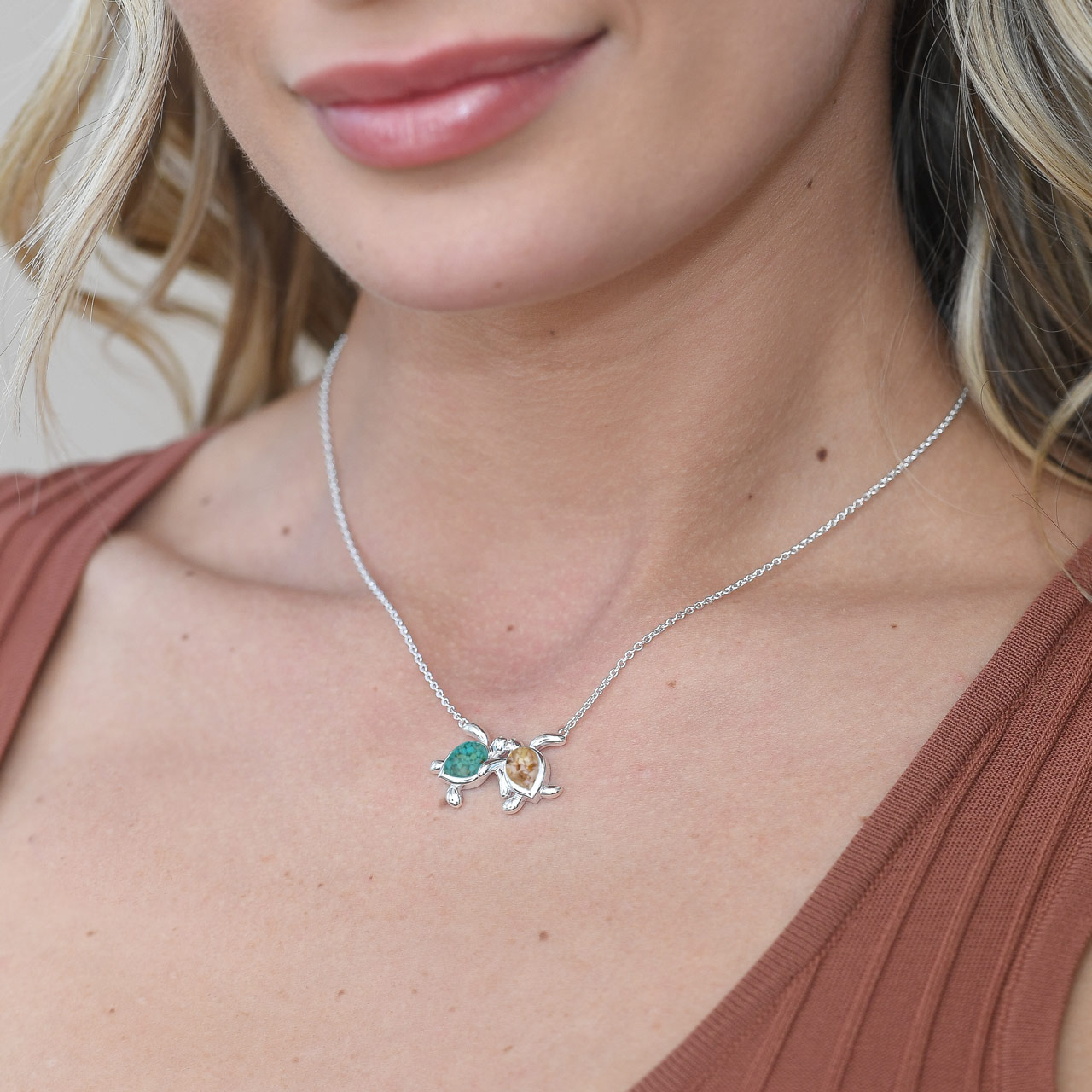 Best Friends Turtle Necklace - Turquoise and Shells of Hawaii