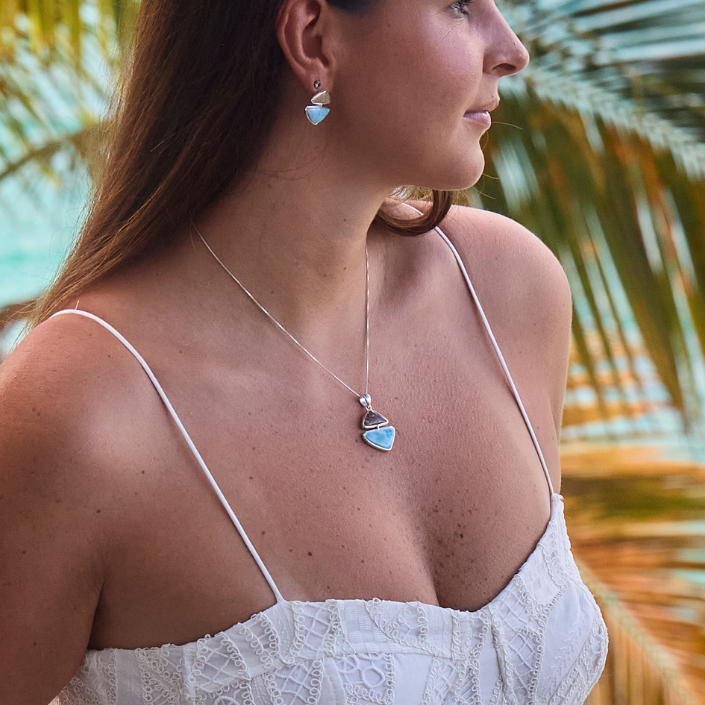 Coastal Edge Stud Earrings Larimar & Sand