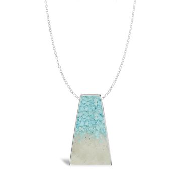 Athena customizable sterling silver statement necklace with Caribbean sand and turquoise blue healing stone elements on a chain. Goddess Necklace.