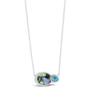 Twin Oval Stationary Necklace - Larimar and Abalone