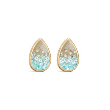 BC - Teardrop Stud Earrings - 14k Gold Vermeil - Diamond & Turquoise Gradient