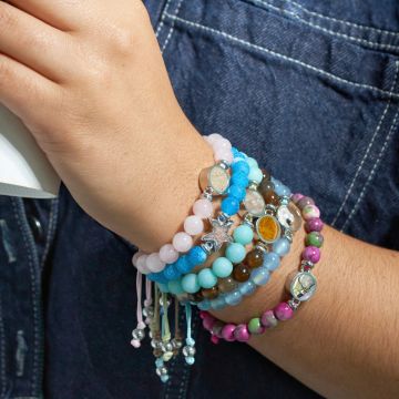 Beaded Bracelet Adjustable - Round - Rose Quartz