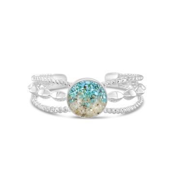 Boho Cuff Bracelet - Round - Dune Silver - Turquoise Gradient