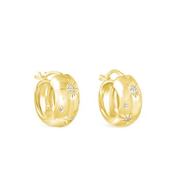Small size 14k gold vermeil and cultured diamond hoop earrings inspired by the stars and the galaxy. Designed with Camille Kostek. 