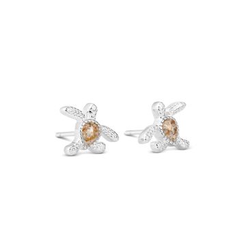 Dainty and delicate sterling silver stud earrings featuring a unique sea turtle design and your choice of sand or earth element. Starfish studs earrings, nautical earrings studs womens and custom jewelry gifts. Womens turtle jewelry.