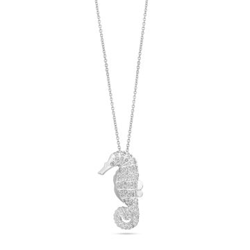 Diamond Seahorse Necklace - 14k White Gold