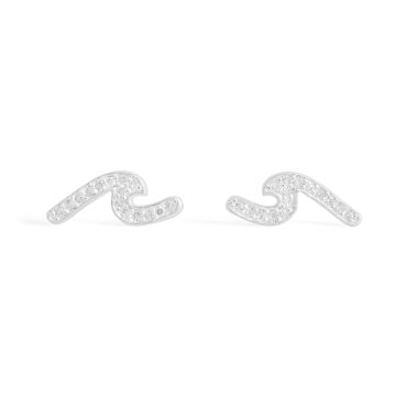 Diamond Single Wave Stud Earrings - 14k White Gold