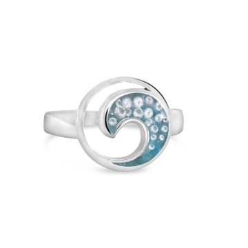 Real Apatite & Natural Diamond Crescent Wave Ring in Sterling Silver, luxury ocean-inspired jewelry by Dune Jewelry.