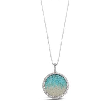 Diamond Solara Necklace - Round - 14k White Gold - Turquoise Gradient