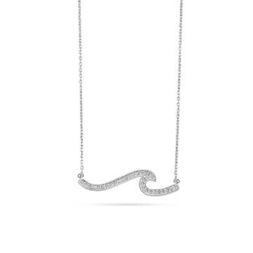Diamond Single Wave Necklace - 14k White Gold