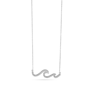 Diamond Double Wave Necklace - 14k White Gold