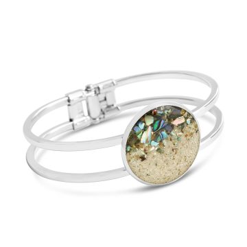 Discover abalone symbolism with this bold sterling silver coastal jewelry Marina Bracelet perfect to wear on a yacht or at the beach. Abalone jewelry is a symbol of good luck and wellbeing.