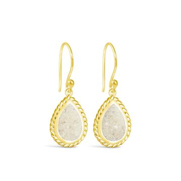 Nautical gold mermaid earrings with rope detailing and a teardrop motif personalized with sand, shells, or elements.