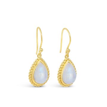 Elegant 14k gold vermeil crescent moon earrings with moonstone and aquamarine.