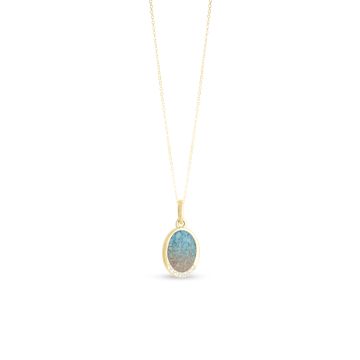 Oval Necklace with White Topaz - Dune Gold - Turquoise Gradient
