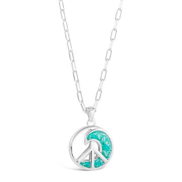 Wave and peace symbol necklace handcrafted with sterling silver and your choice of sand, shells, stones, or earth elements.