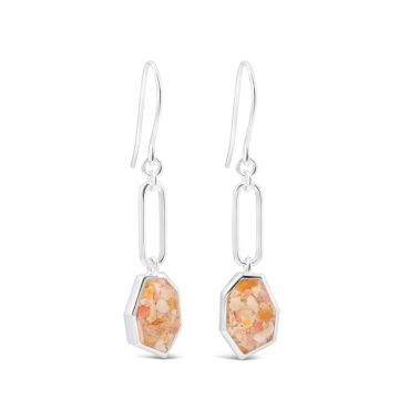 Sterling silver drop earrings with paperclip detail and organic rock-inspired charm, customizable with an element of your choice.
