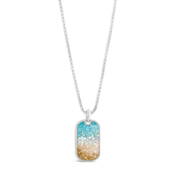 Sterling Travel Tag Necklace - Diamond & Turquoise Gradient