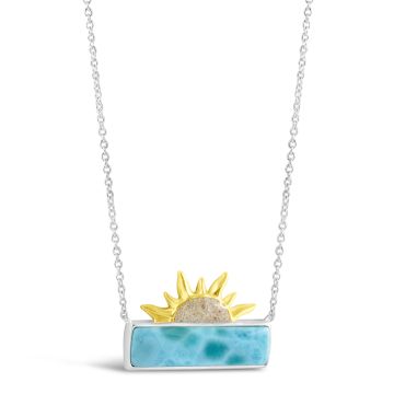 Sun Splash Bar Two Tone Stationary Necklace - Larimar and Sand
