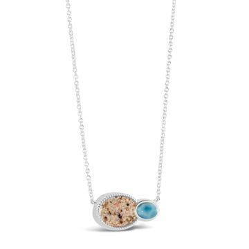 Twin Oval Stationary Necklace - Larimar and Sand