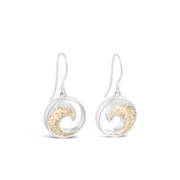 Crescent wave drop earrings made with sterling silver and beach sand, stones, or earth elements. Gorgeous wave jewelry to match any outfit.