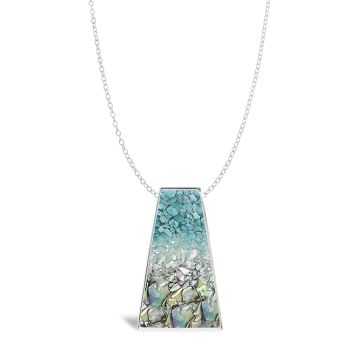 Athena customizable sterling silver statement necklace with turquoise blue healing stone, mother of pearl, abalone, and natural elements on a silver chain. Goddess Necklace.