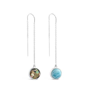 Sandglobe Earrings - Long - Larimar and Abalone