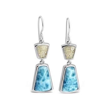 Modern Metal Drop Earrings Larimar and Sand | Dune Jewelry