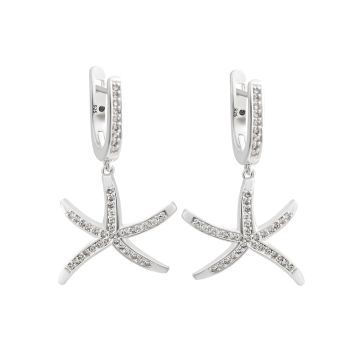 Diamond Starfish Drop Earrings - Sterling