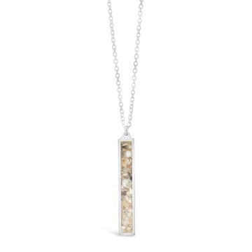 Beach wedding jewelry and anniversary jewelry gifts, beach necklace in a long bar design customizable with your beach sand or element. Custom engravable jewelry.